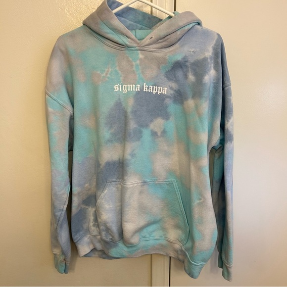 Sigma Kappa Sorority Hoodie Blue Tie-Dye Size Large Pullover Sweatshirt - Picture 1 of 6